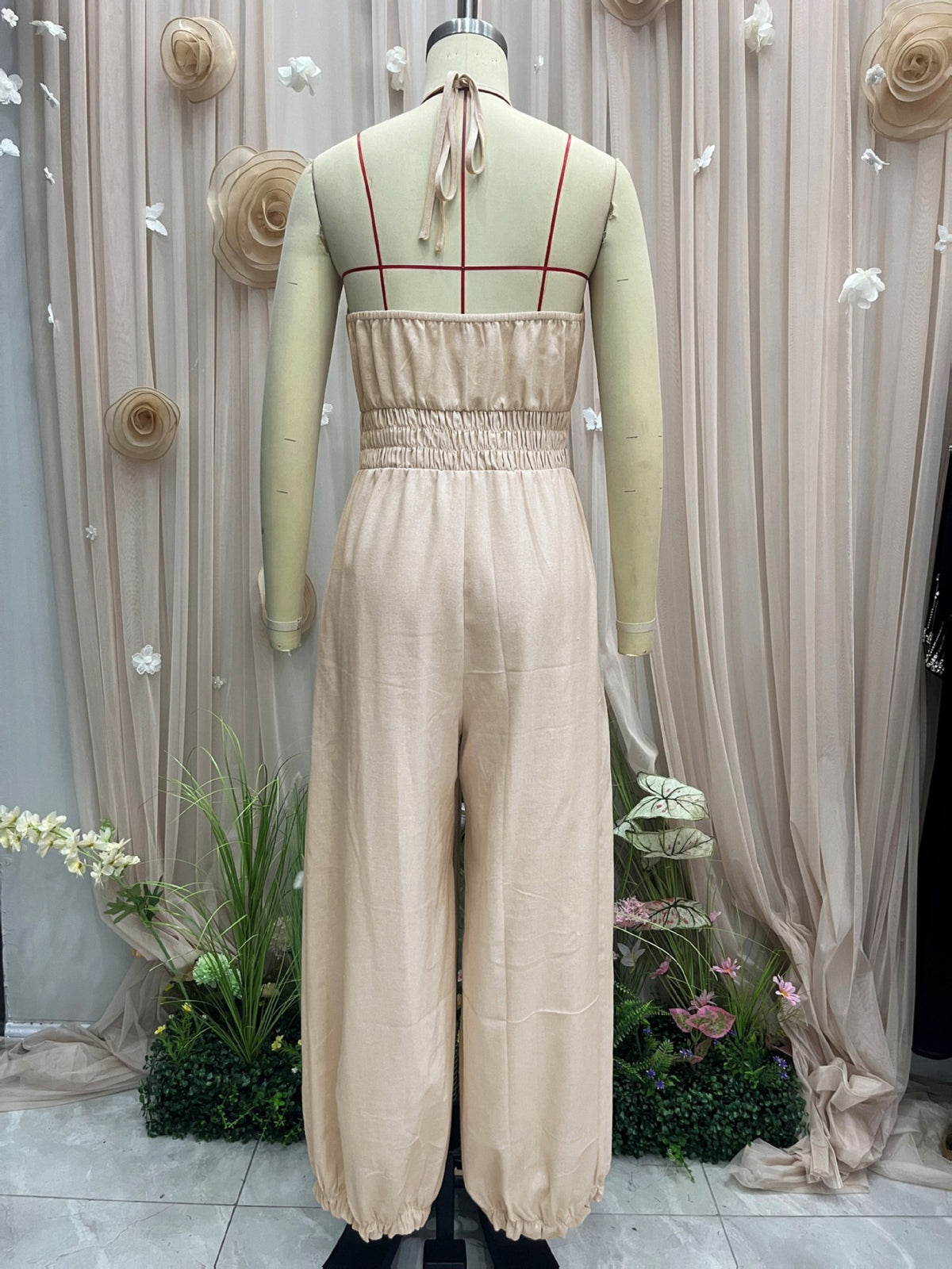 Bohemian Halter Lace Jumpsuit Seaside Holiday Casual Waist Drawstring
