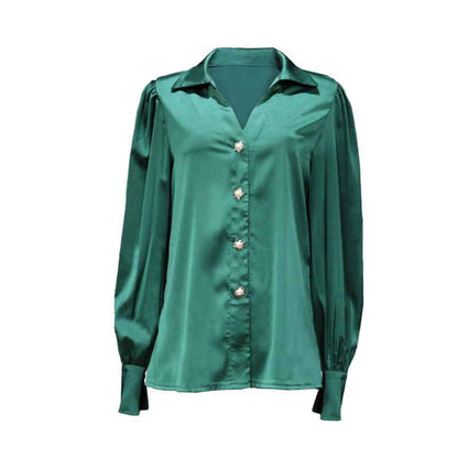 Lantern Sleeve Blouse Casual Loose Satin