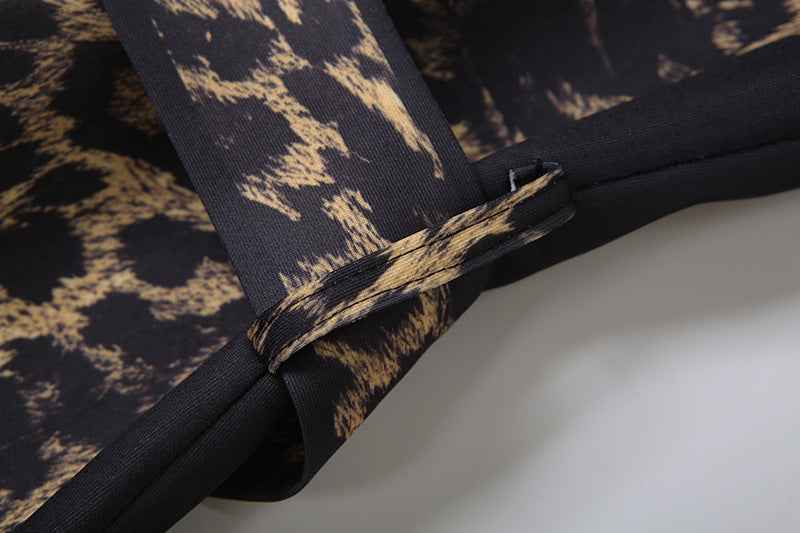Leopard Pattern print Casual Bandage Trench Jacket