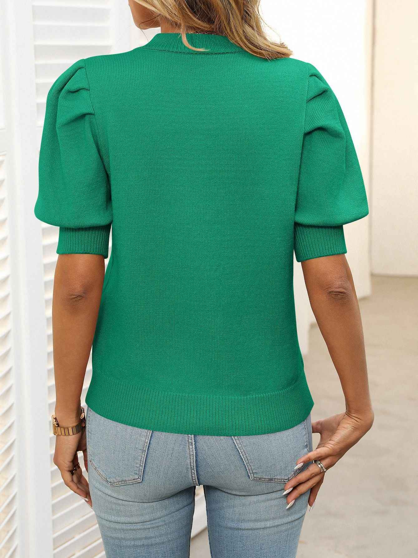 Puff Sleeve Sweater Solid Color