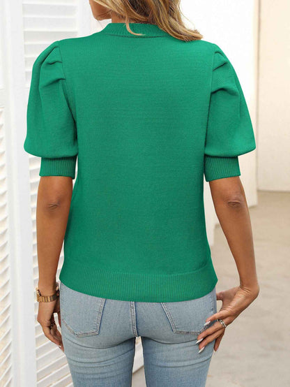 Puff Sleeve Sweater Solid Color