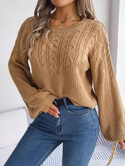 Casual Twist Patchwork Puff Sleeve Pullover Sweater