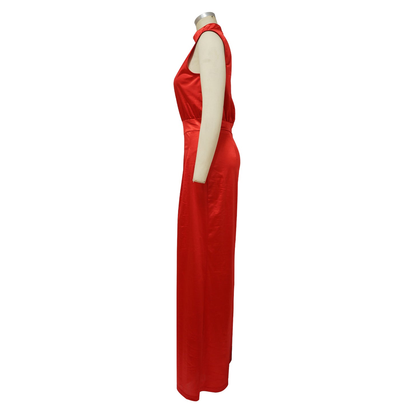 Solid Color Turtleneck Sleeveless Fitted Waist Jumpsuit No Belt