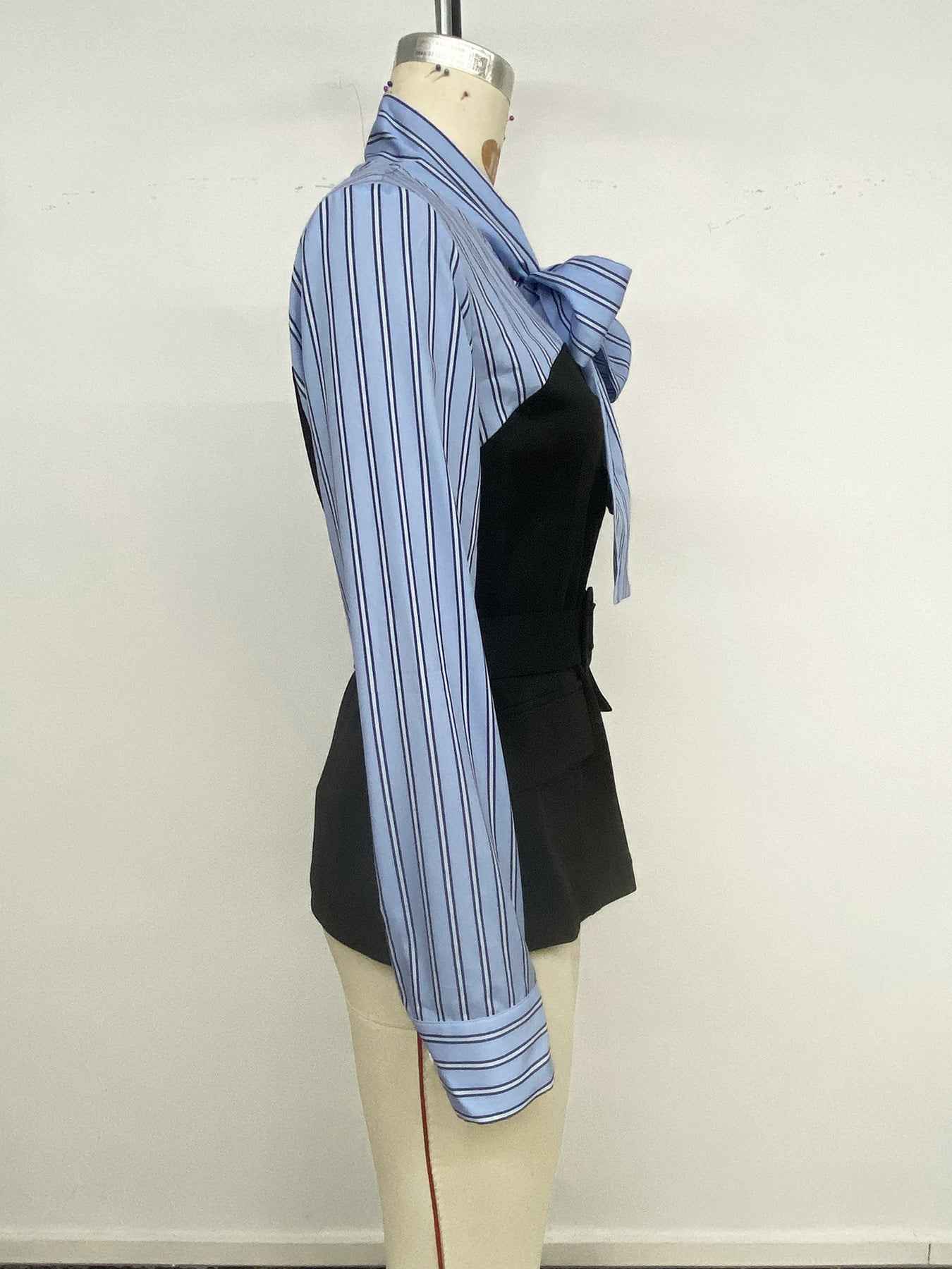Striped Stitching Elegant Blouse False Two Piece Set
