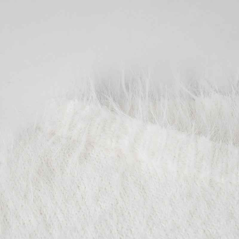 Mink Fur off Shoulder Solid Color Pullover Sweater