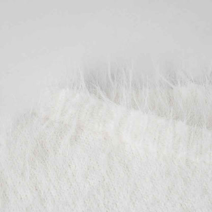 Mink Fur off Shoulder Solid Color Pullover Sweater