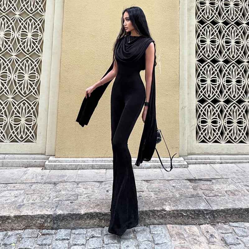 Elegant round Collar Gauze Ribbon Jumpsuit