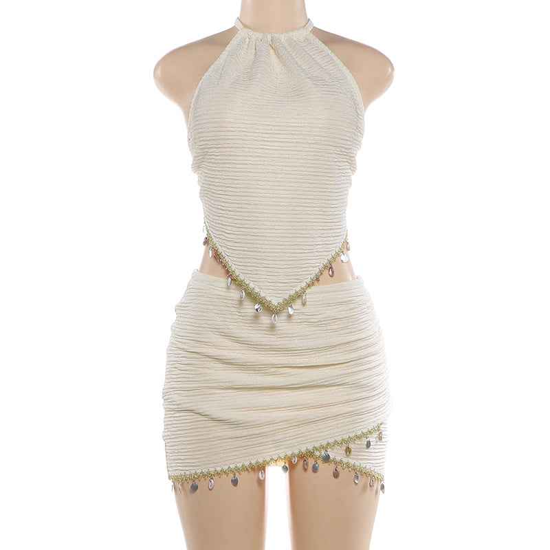 Spring Halter Top Summer Skirt Two Piece Set
