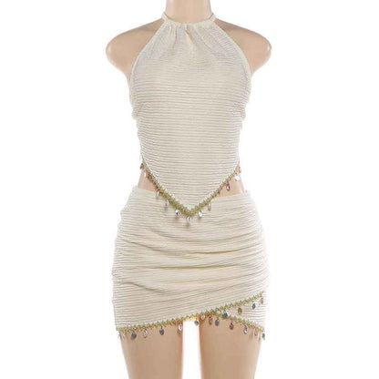 Spring Halter Top Summer Skirt Two Piece Set