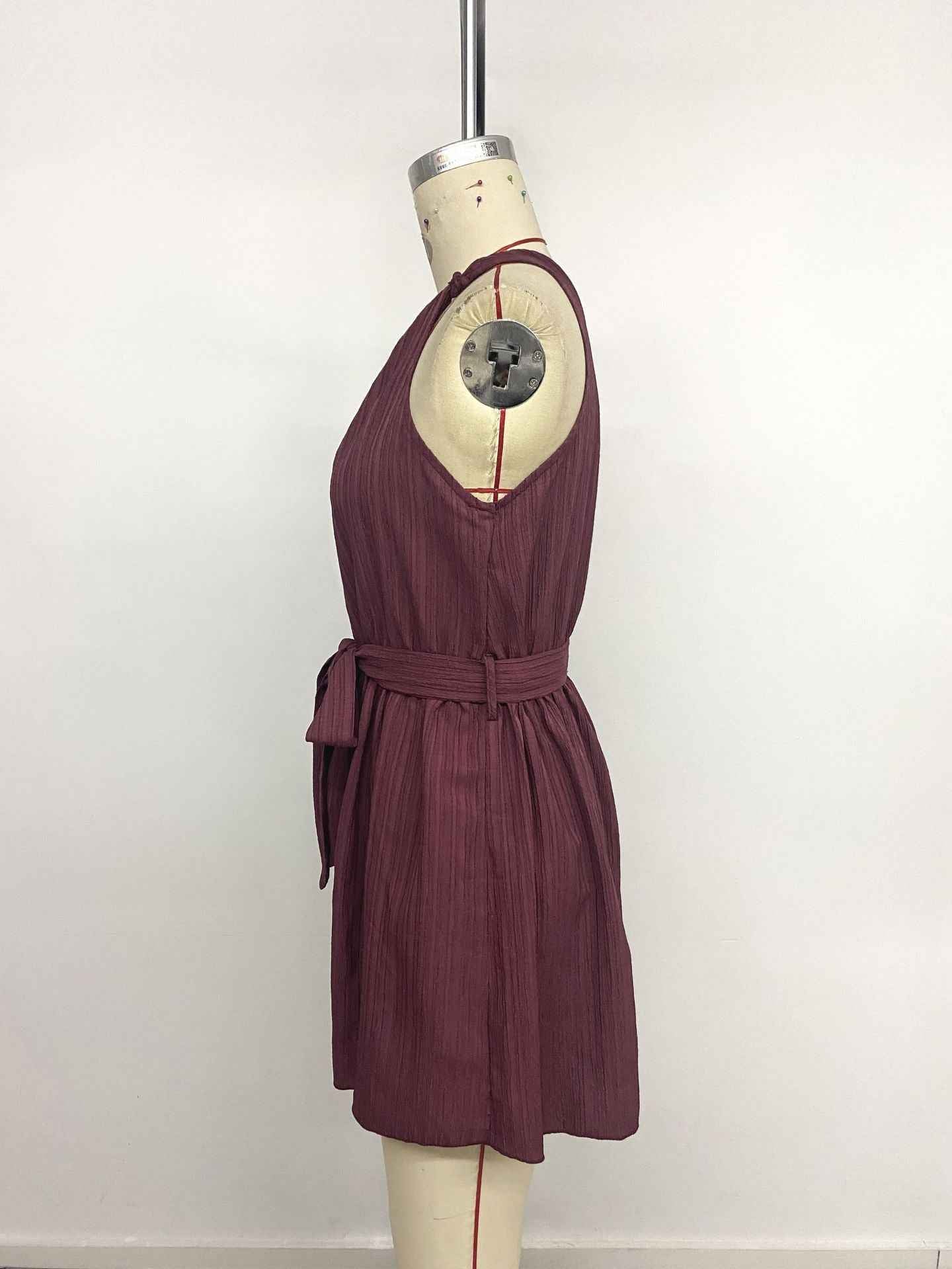 Solid Color One Shoulder Lace up Romper