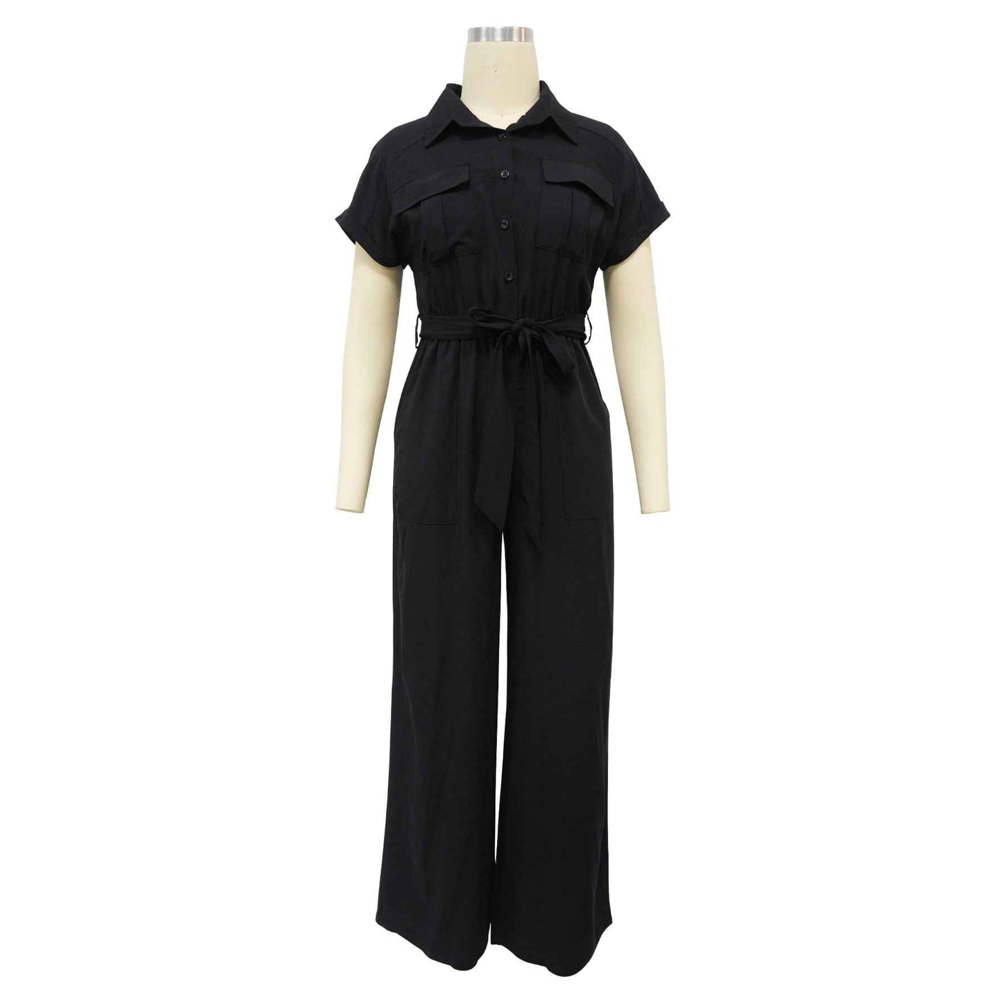Solid Color Jumpsuit with Pockets