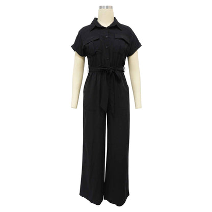 Solid Color Jumpsuit with Pockets