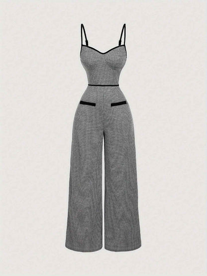 Jumpsuit Side Zipper Contrast Color Office Elegant Bandage Slim Fit New Arrivals