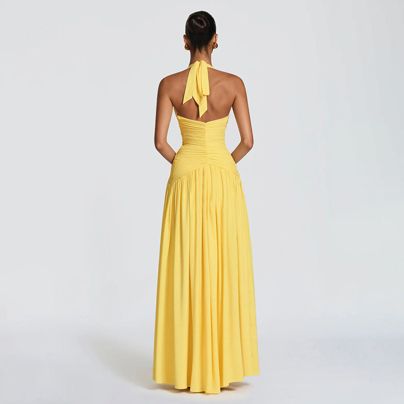 Summer Slit Dress for Women Solid Color Boho Casual