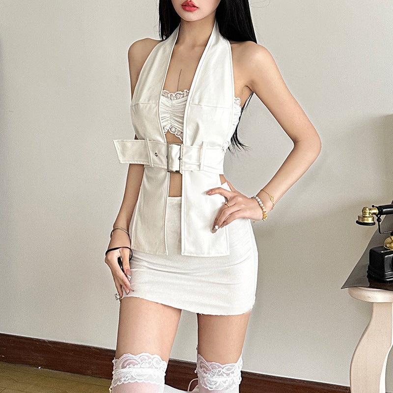 Women's Solid Color Slim Tube Top Fashion Halter Skirt Two-piece Set - Munsieur
