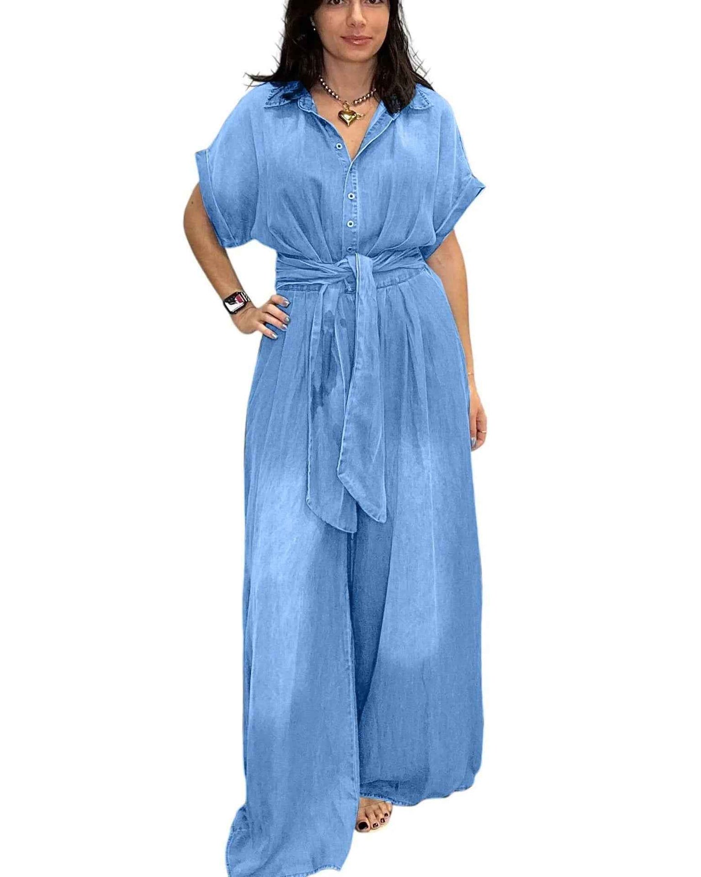 Summer Polo Collar Jumpsuit