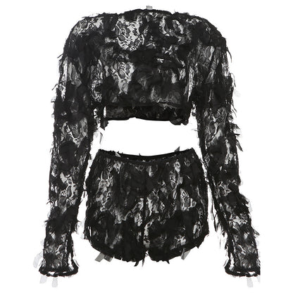 Personality Mesh Stitching 2pc. Set Blouse Y2k Style - Munsieur