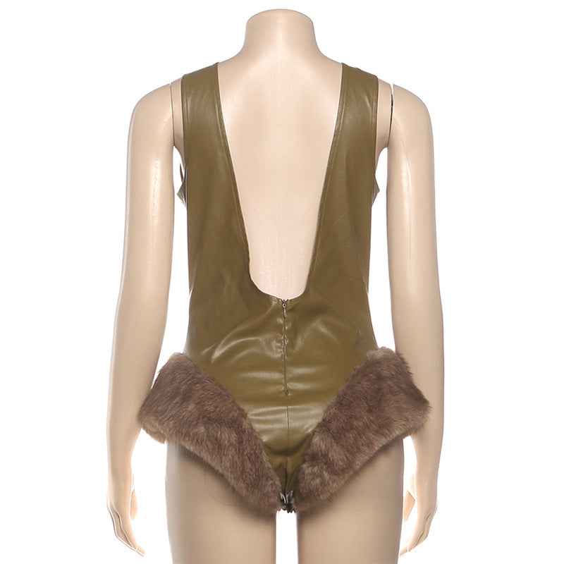 Leather Frayed Strap Jumpsuit Women