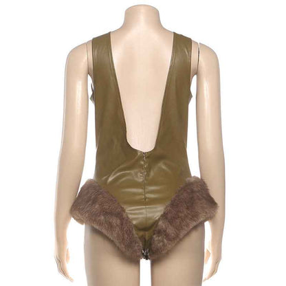Leather Frayed Strap Jumpsuit Women