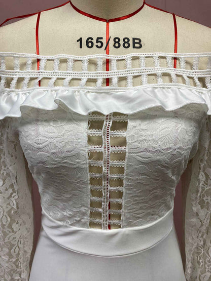 Lace Dress off Shoulder Lotus Leaf Wedding Party Cocktail Dress New Arrivals