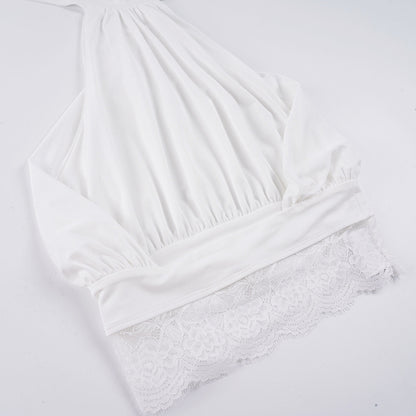 Halter Spaghetti Strap Backless Lace Blouse