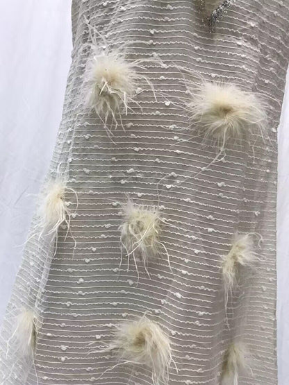 Feather Princess Dress Gold Long Mesh