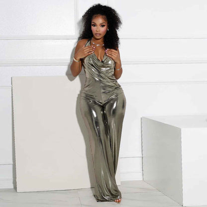 Swing Collar Halter Backless Jumpsuit Women