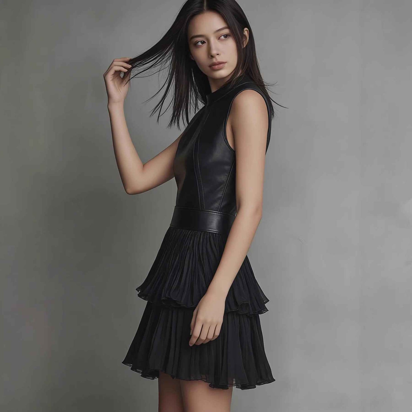 Elegant Double Layer Pleated Ruffled Dress