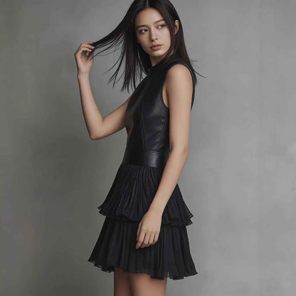 Elegant Double Layer Pleated Ruffled Dress