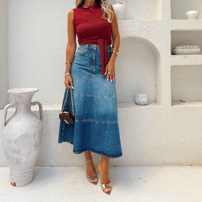 Street Retro Women's High Waist A line Denim Skirt