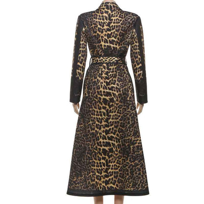 Leopard Pattern print Casual Bandage Trench Jacket