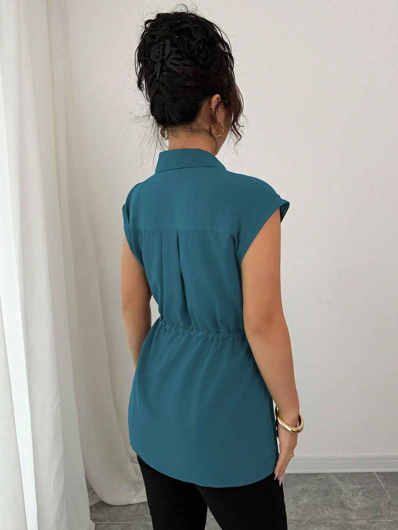 Solid Color Polo Collar Women's T-shirt