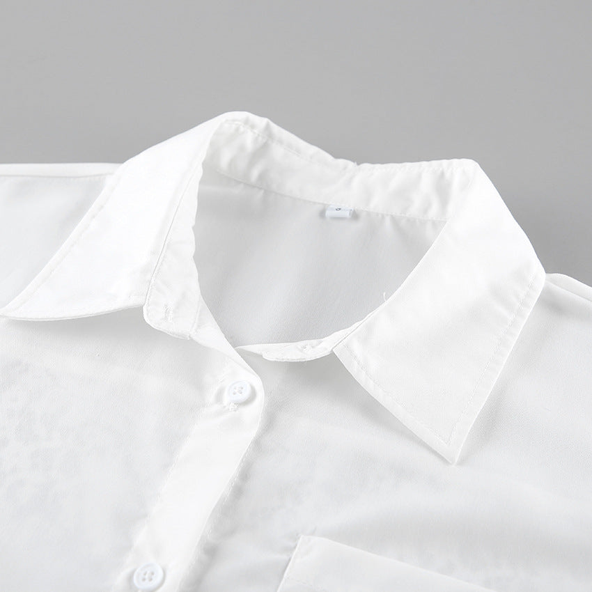 Lace Stitching Hollow Out Long Sleeve Collared Blouse