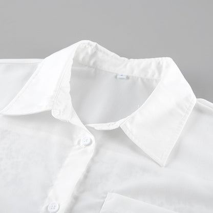 Lace Stitching Hollow Out Long Sleeve Collared Blouse