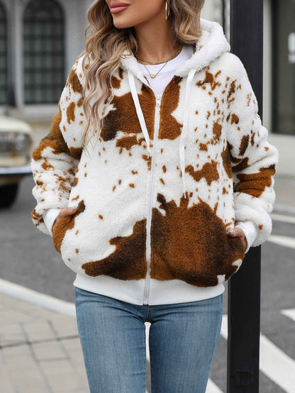 Plush Printed Cardigan Sweatshirt