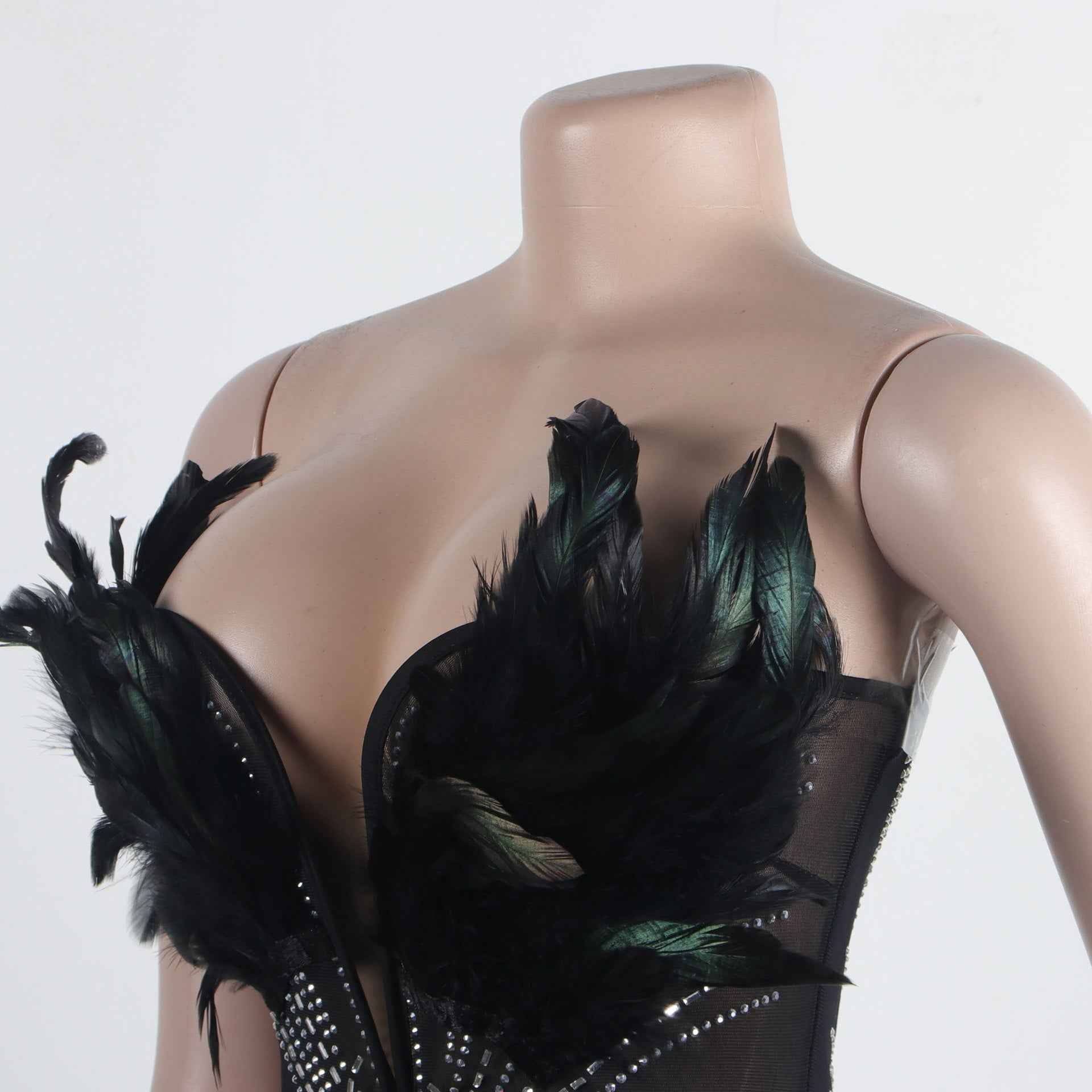 Sexy Feather Rhinestone Slim Fit Sheath Sleeveless Jumpsuit