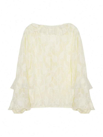 French Ruffled Cardigan Blouse