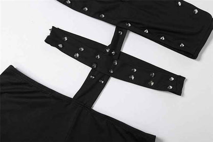 Unique Rivet Sexy Cutout Tight Five Point Jumpsuit