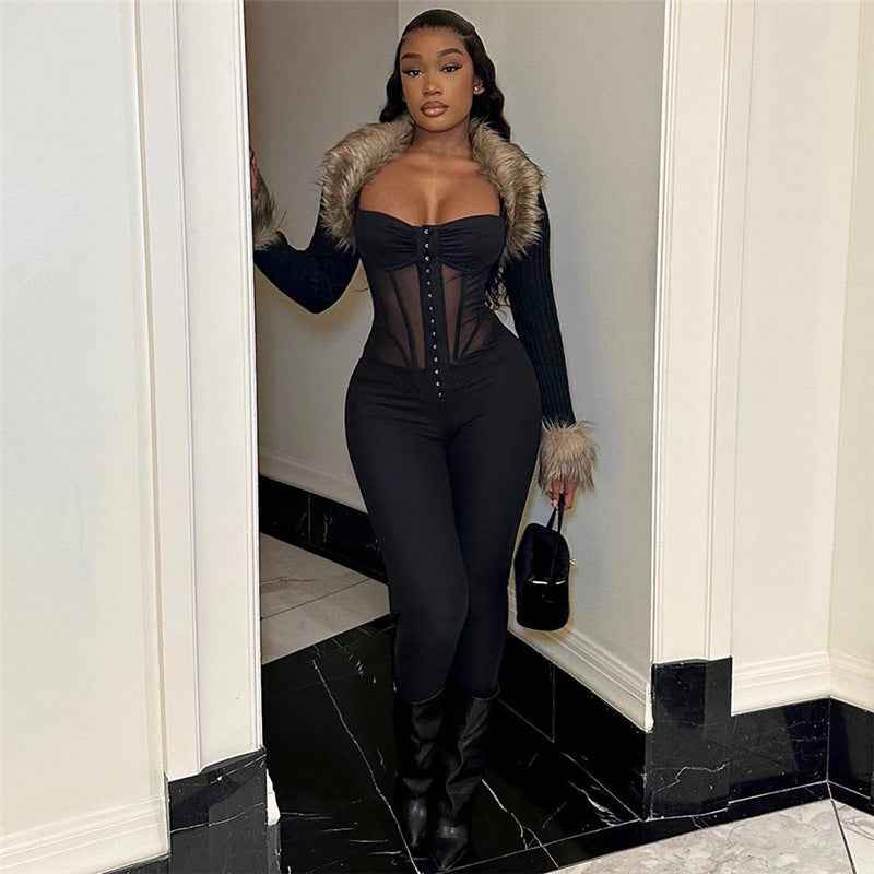 Sexy Low Cut See Through Slimming Jumpsuit