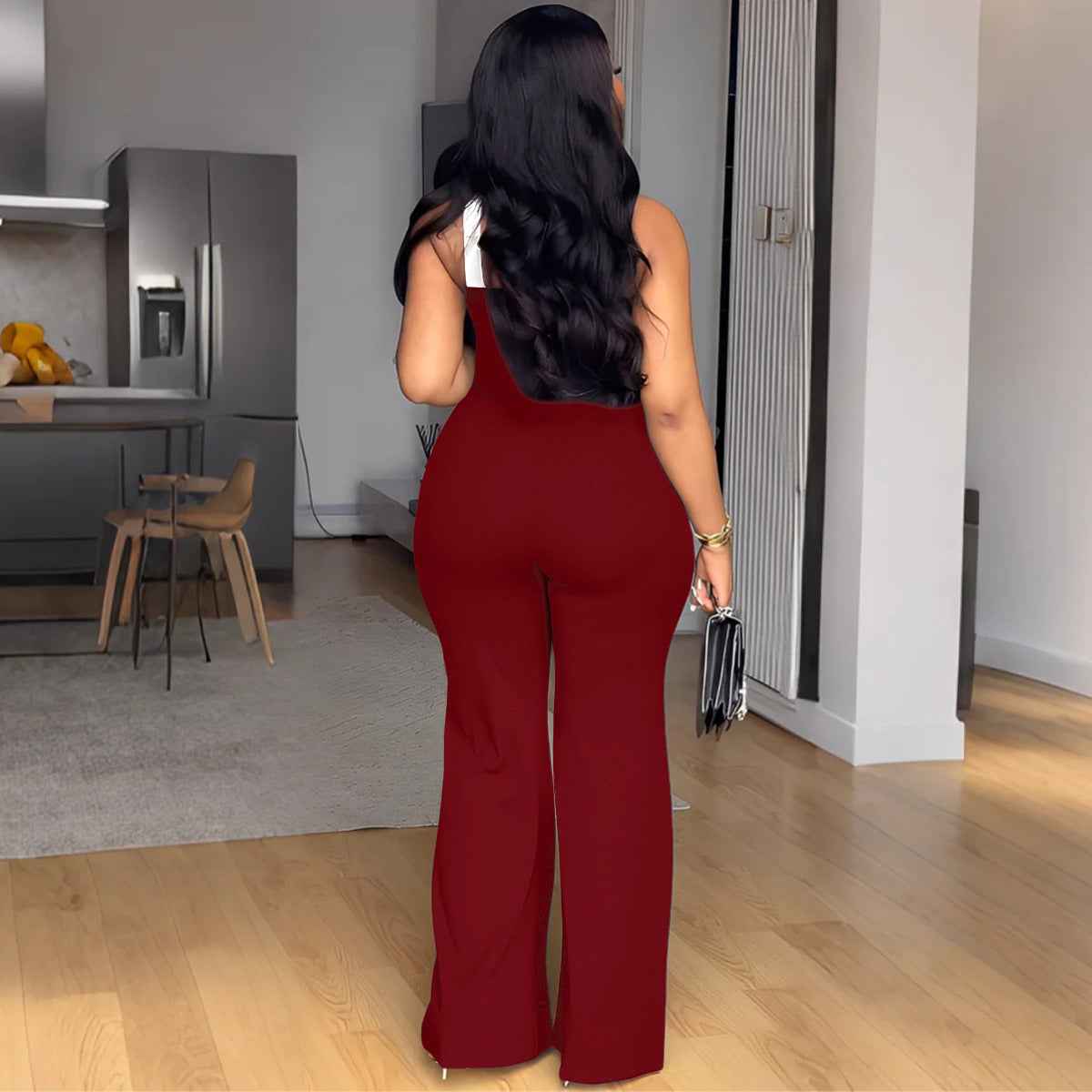 Elegant Office Contrast Color Cross Strap Jumpsuit