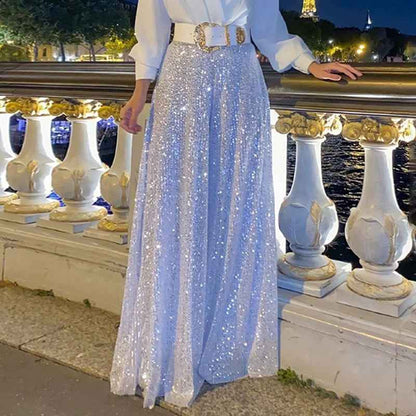 Long Sleeve Elegant Waist Slimming Sequined Jumpsuit