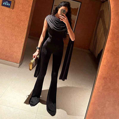 Elegant round Collar Gauze Ribbon Jumpsuit