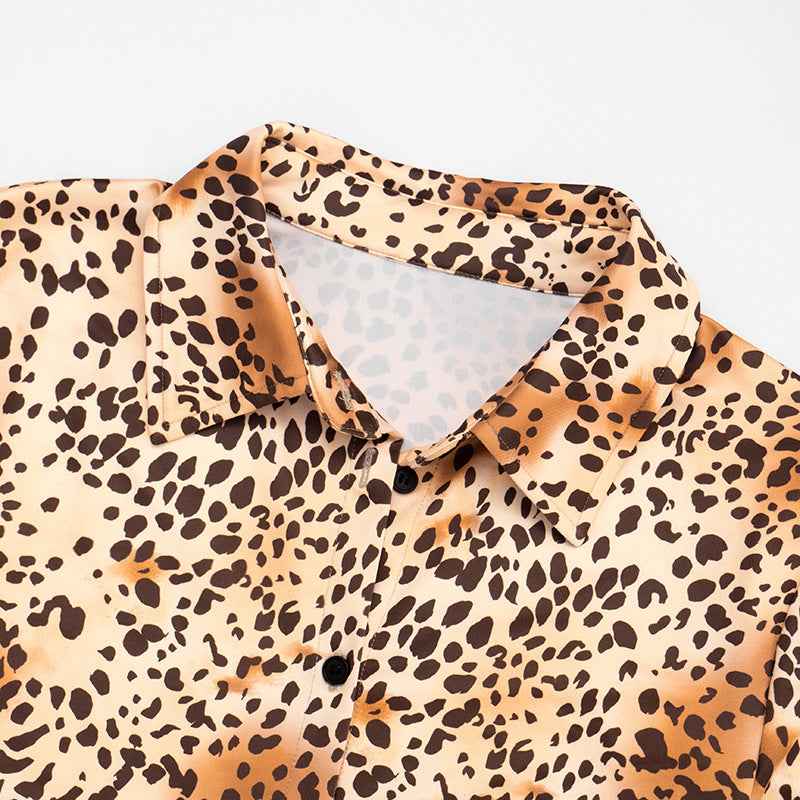 Leopard Print Slim Fit Button up Blouse