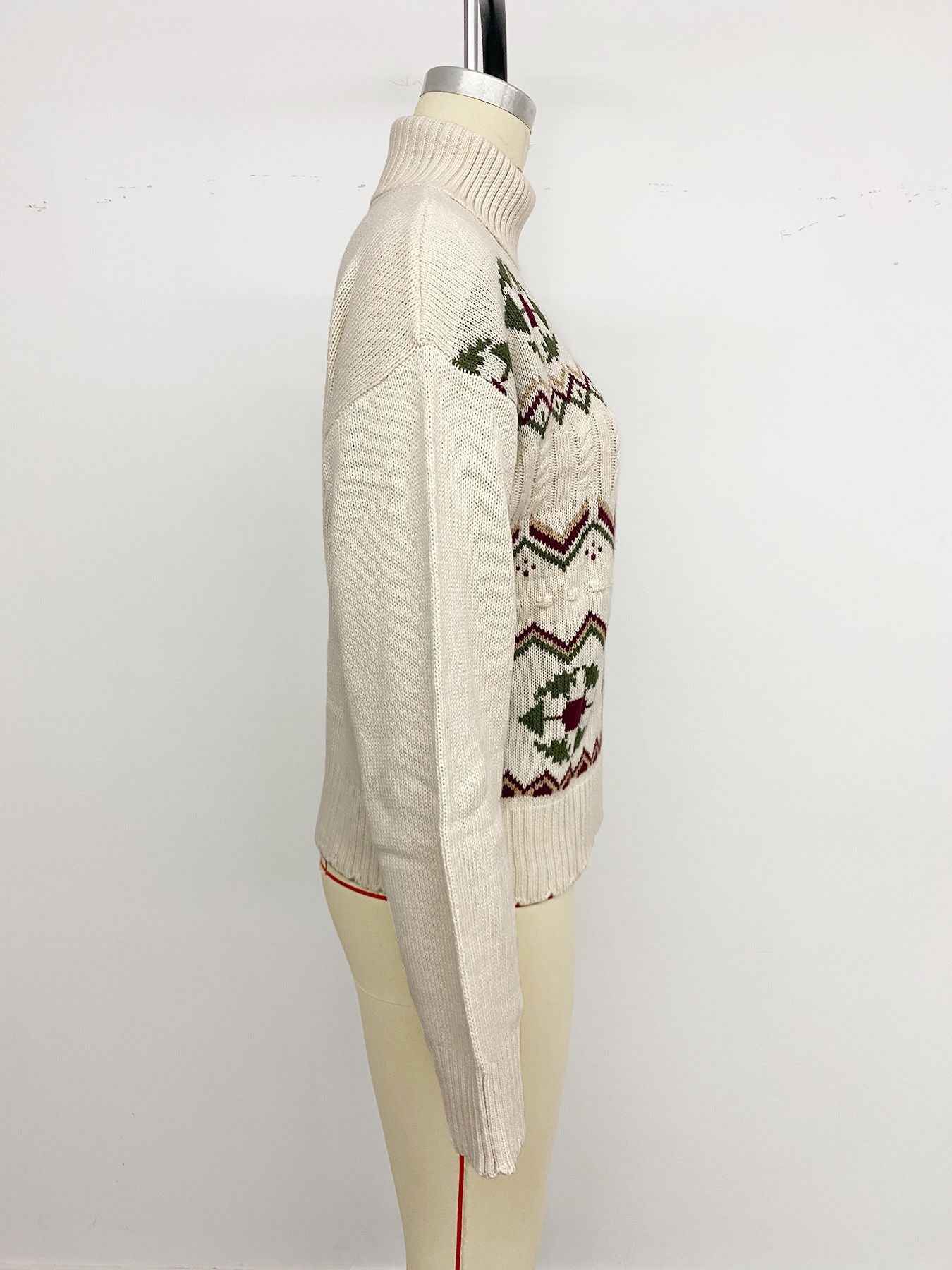 Ethnic Pattern Turtleneck Knitted Jacquard Pullover Sweater Women