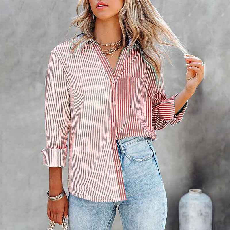 Striped Color Contrast Cardigan Blouse