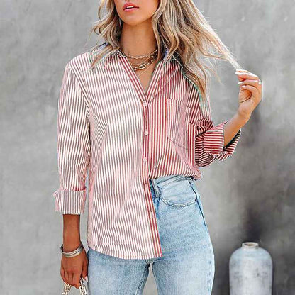 Striped Color Contrast Cardigan Blouse