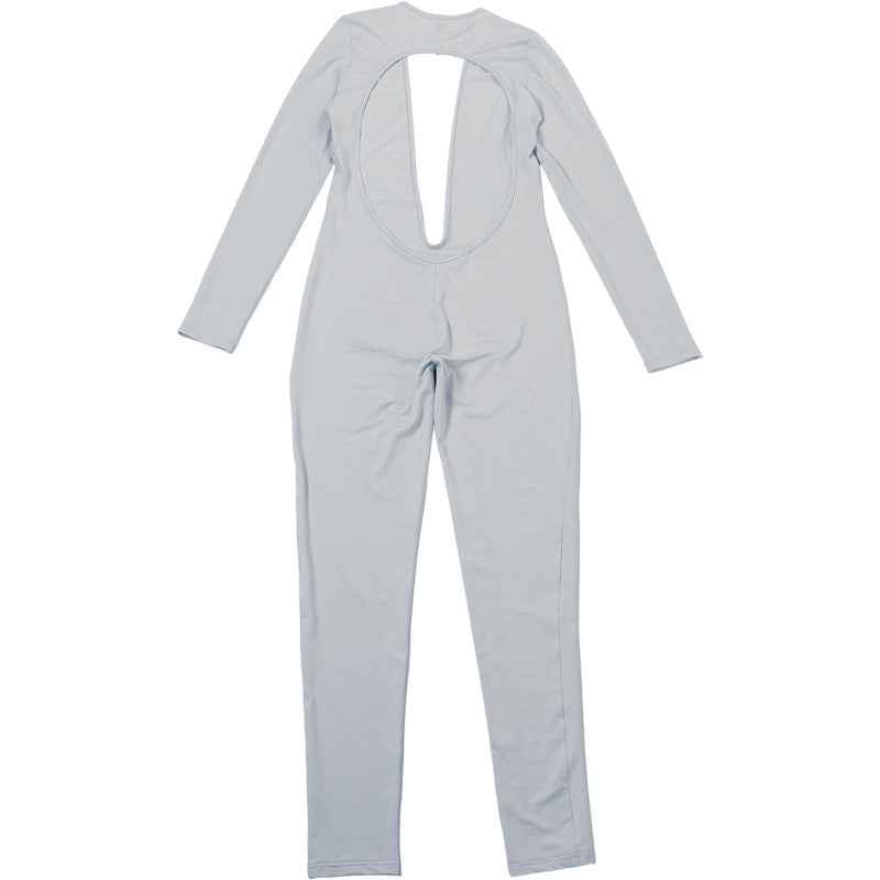 Backless Deep V Plunge Long Sleeve Solid Color Jumpsuit