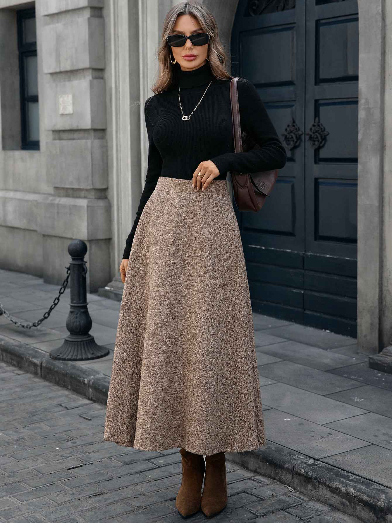 Woolen A line Drape Skirt