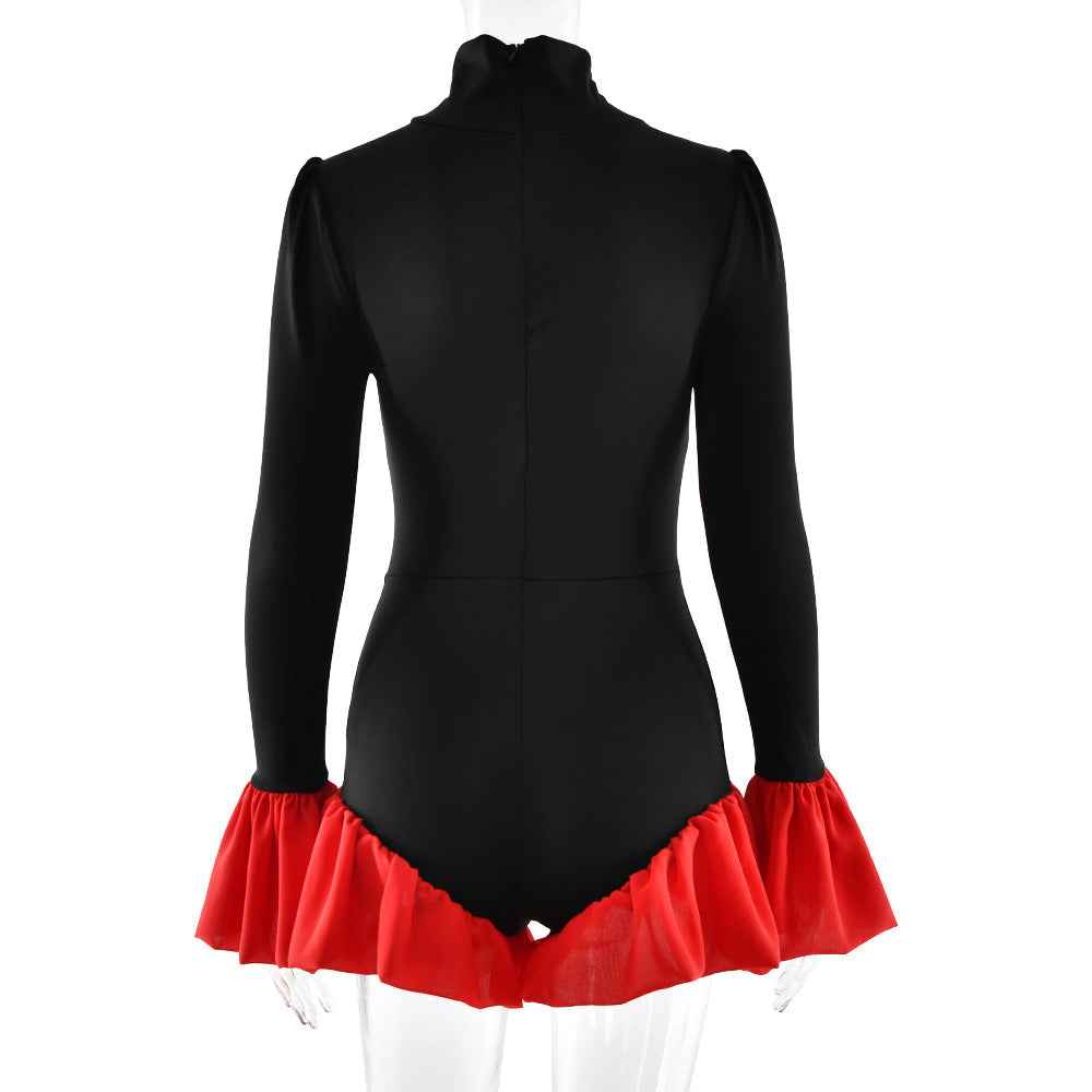 Bell Sleeve Sexy Stitching Sexy Slim Jumpsuit