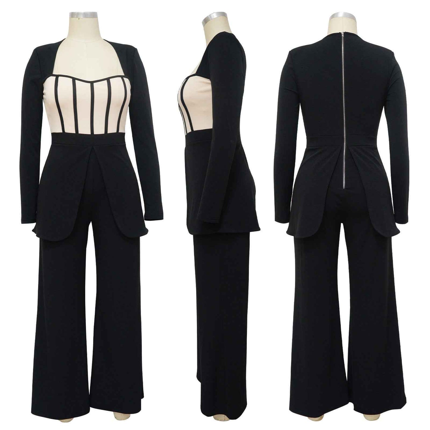 Sexy Waist Trimming Color Contrast Patchwork Jumpsuit